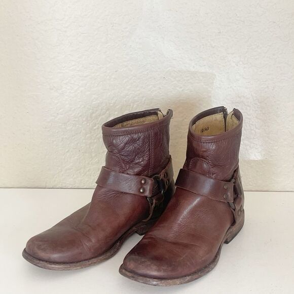 Vintage Frye Phillip Harness Short moto Boot in chocolate brown 7 - Picture 3 of 13